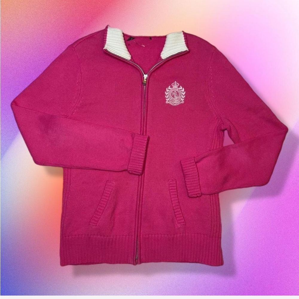 Size S Polo Ralph Lauren Y2K pink knit zipper sweater